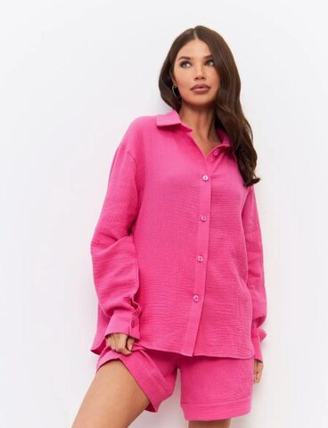 HIU pink muslin shirt and shorts set